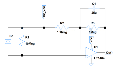 压力传感器电路使用压电元件为传感器的输出原理(图1)