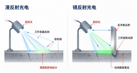 反射型光电传感器漫反射与镜反射区别