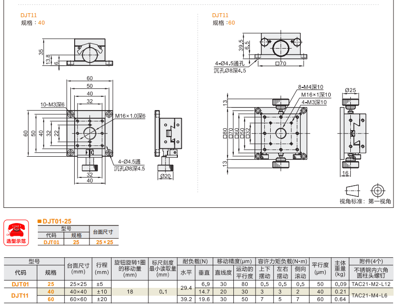 台面方型DJT01/DJT11手动位移滑台(图4)