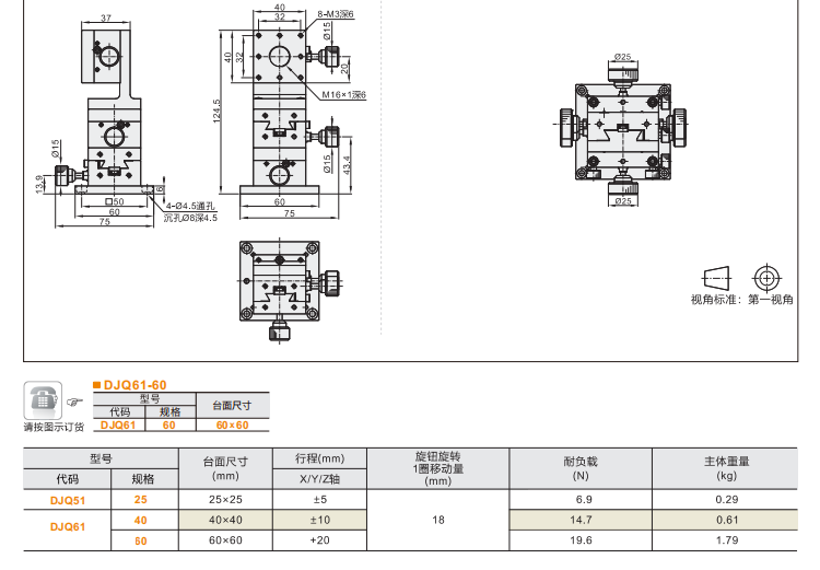 齿轮齿条驱动型DJQ51/DJQ61手动位移滑台(图4)