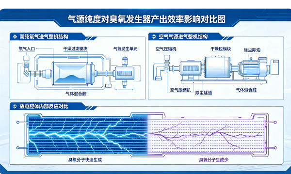 气源纯度对臭氧发生器产出效率的影响(图1) 气源纯度对臭氧发生器产出效率的影响(图1)