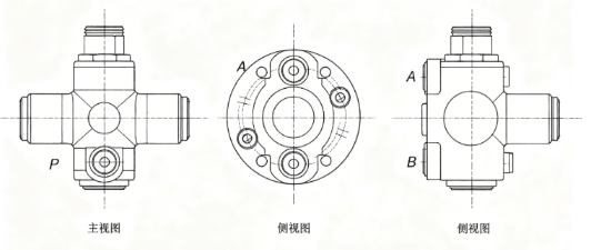 三通换向阀流体切换结构工作原理(图1) 三通换向阀流体切换结构工作原理(图1)