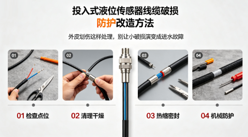投入式液位传感器线缆破损防护改造方法(图1) 投入式液位传感器线缆破损防护改造方法(图1)