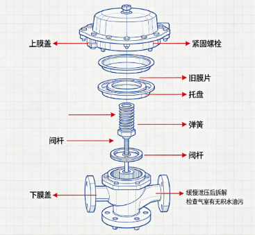 气动薄膜单座调节阀膜片损坏怎么检修(图1) 气动薄膜单座调节阀膜片损坏怎么检修(图1)