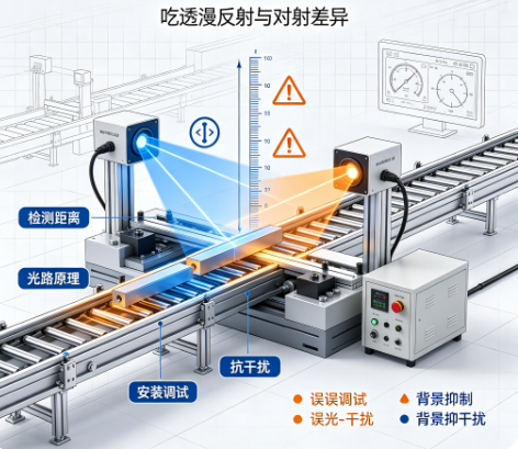 方型光电传感器选型,吃透漫反射对射差异!(图1) 方型光电传感器选型,吃透漫反射对射差异!(图1)