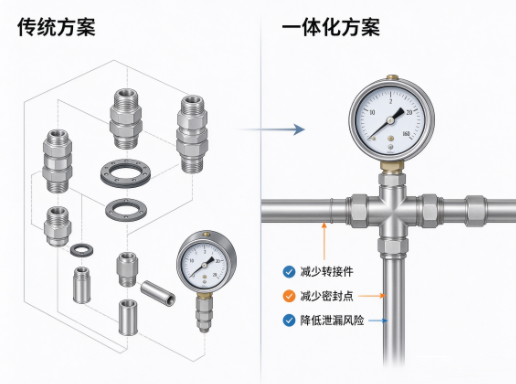 一体化不锈钢真空压力表简化真空管路安装(图1) 一体化不锈钢真空压力表简化真空管路安装(图1)